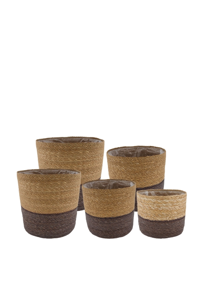 Mand zeegras met plastic 38x38x36cm Set 5. 1stuks