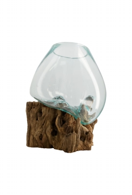 Teakboom Wortel met Schaal met glas 48x48x43cm 1stuks