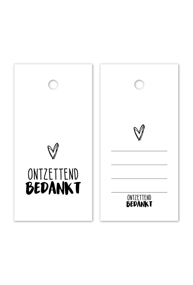 Kadokaartje Ontzettend Bedankt Wit Zwart 8x4cm 100stuks