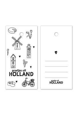 Kadokaartje Groetjes Uit Holland  Zwart Wit 8x4cm 100stuks