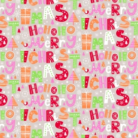 Kerstpapier Kraft Ho Ho Merry X Mas Kraft Pink Orange 30cm x 250meter