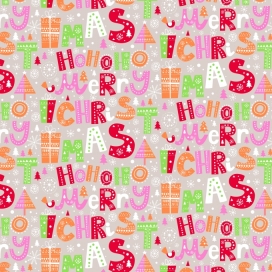 Kerstpapier Kraft Ho Ho Merry X Mas Kraft Pink Orange 40cm x 250meter