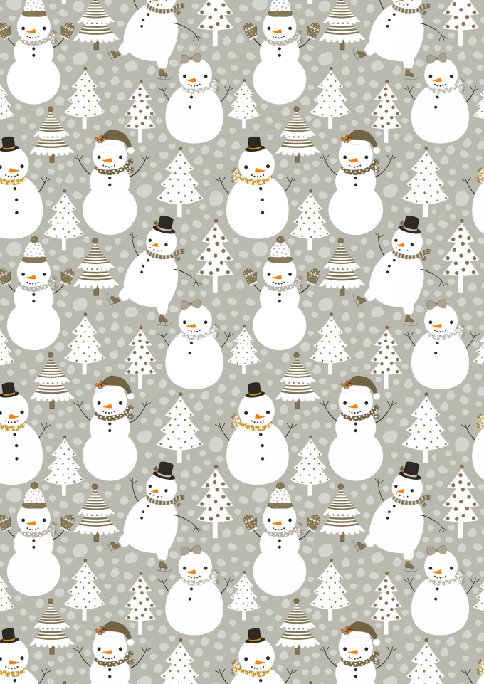 Kerstpapier Snowman Dance Grey 30cm x 200meter