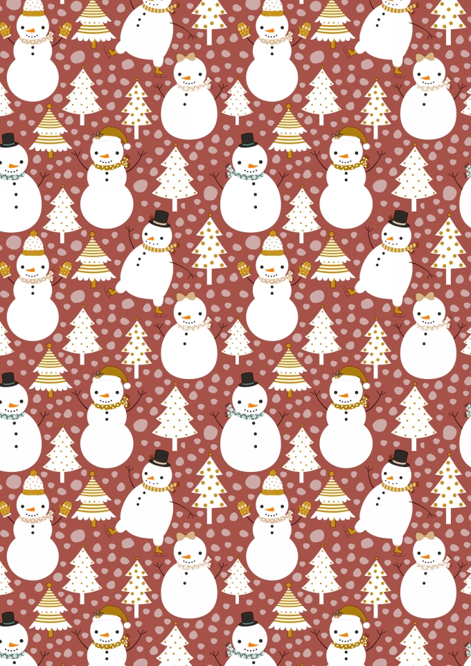 Kerstpapier Snowman Dance Brick 50cm x 200meter