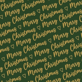 Kerstpapier Merry Christmas Wishes Green Gold 50cm x 200meter