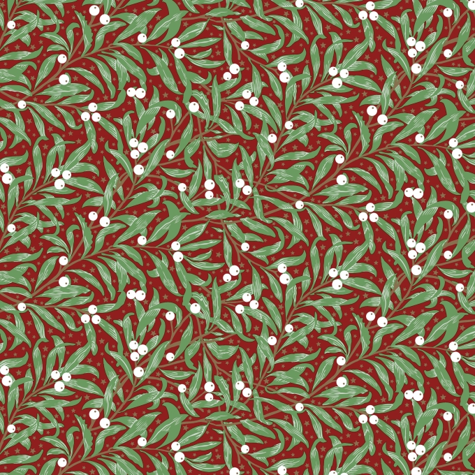 Kerstpapier Berries and Leaves Red 50x70cm 250 vellen