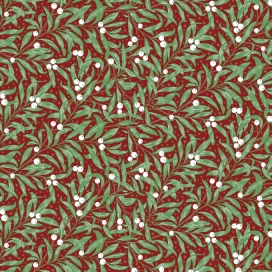 Kerstpapier Berries and Leaves Red 30cm x 200meter