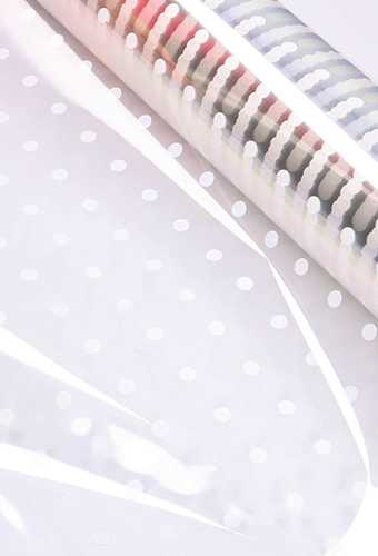 Cadeaufolie Transparant Witte Dots 70cm x 50meter 35my
