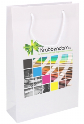 Geschenktas Papier 120GRAM Blanco & Koord 24x9x36cm A4 PLUS 50stuks