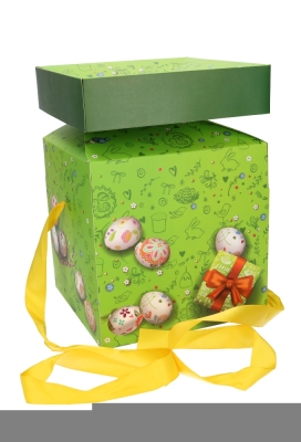 Geschenkdoos Regalo Happy Easter Bunny & Geel Lint 20x20x20cm 25stuks