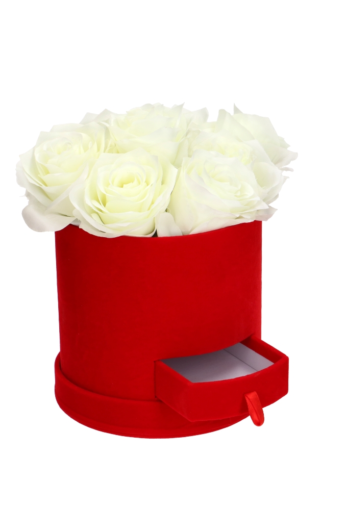 Flowerbox Parijs Fluweel Rood Met Lade 14.5x8.5cm 1stuks