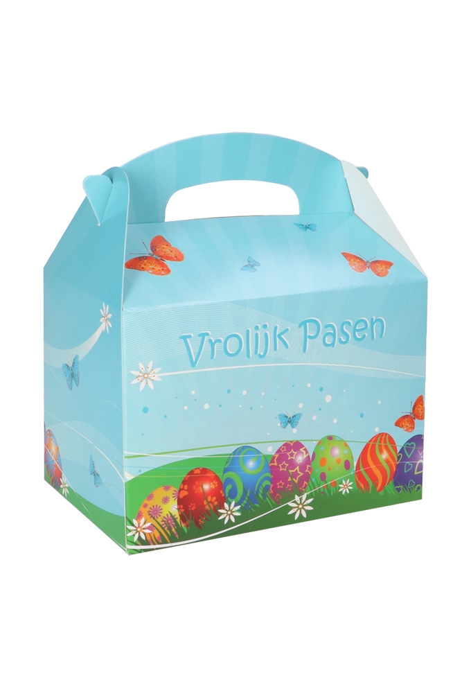 Paasdoos Vrolijk Pasen Met Handgreep 17.3x11.4x12.3cm 25stuks OP IS OP