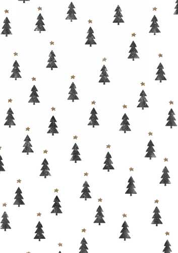 Luxe Kerstpapier Tiny Trees Wit & Zwart 60cm x 200meter