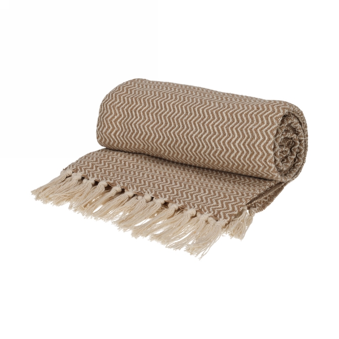 Jens Living Recycled Cotton Plaid Visgraat Beige 130x180x0.3cm 1stuks