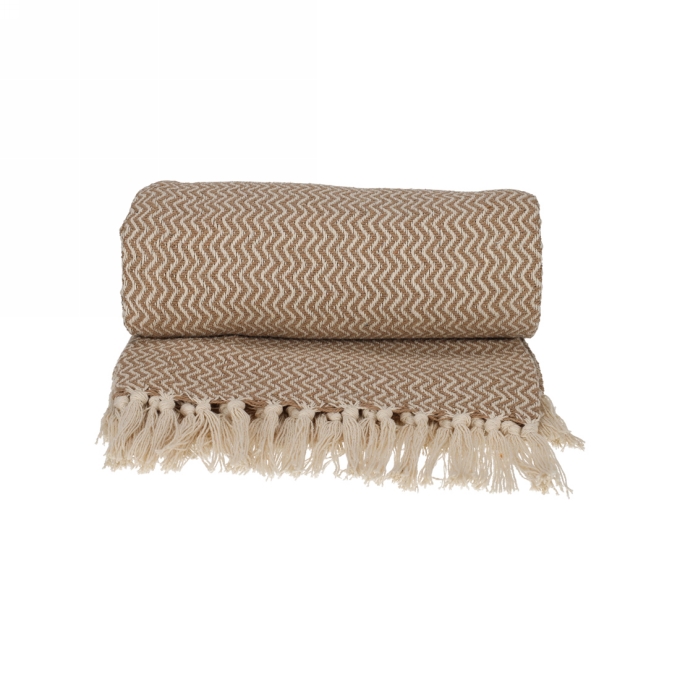 Jens Living Recycled Cotton Plaid Visgraat Beige 130x180x0.3cm 1stuks