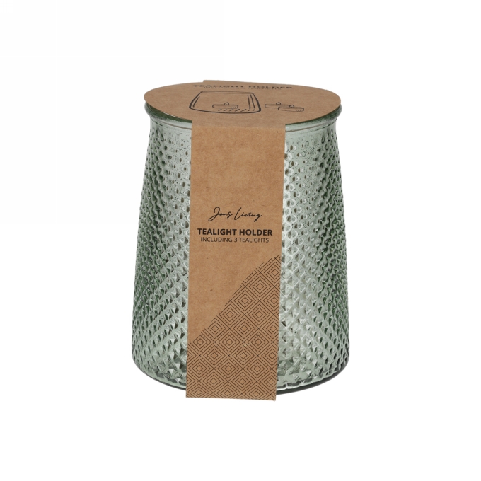 Jens Living Theelichthouder &  Theelichten Groen 12.8x12.8x16.2cm 1st