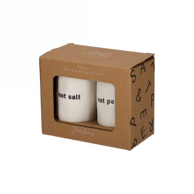 Jens Living Text Salt & Pepper Set 5x5x9cm 1stuks Jens Living Text Salt & Pepper Set 5x5x9cm 1stuks