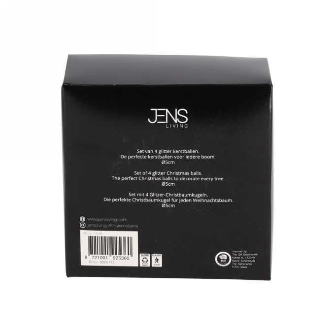Jens Living Glitter Kerstballen Goud set van 4stuks 5x5x5cm 1stuks