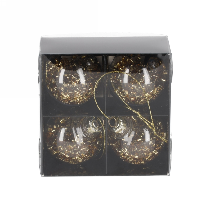 Jens Living Glitter Kerstballen Goud set van 4stuks 5x5x5cm 1stuks