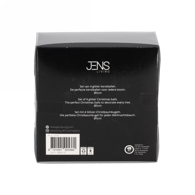 Jens Living Glitter Kerstballen Goud set van 4stuks 5x5x5cm 1stuks
