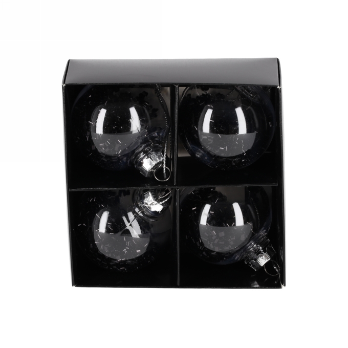Jens Living Glitter Kerstballen Zwart set van 4stuks 5x5x5cm 1stuks