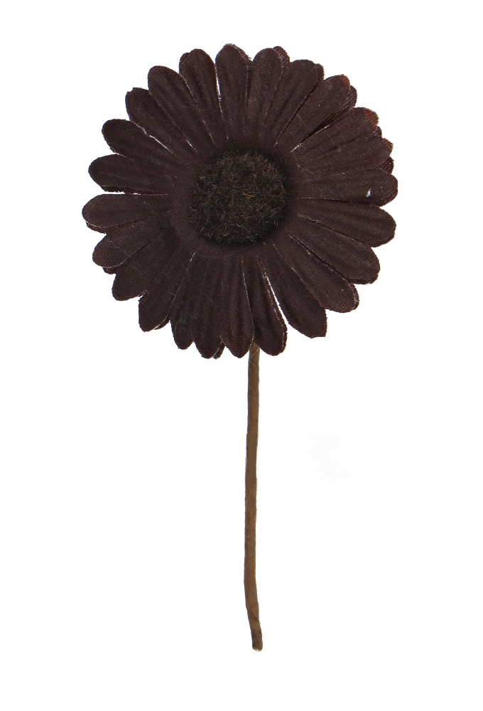 Kado Decoratie Gerbera Bloem Bruin Met IJzerdraad 6.5x10cm 12stuks