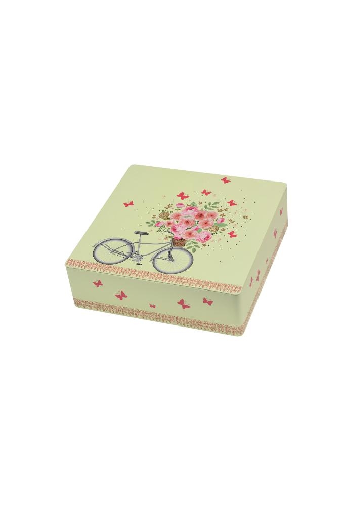 Blikken Bike and Flowers 18.3x18.3x5.5cm 12stuks