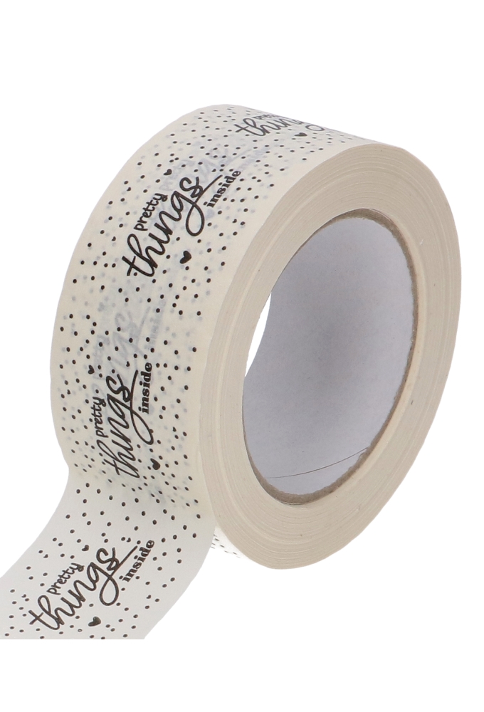 Bedrukt Papier Tape Creme Pretty Things Inside 50mm x 66 meter  1stuks