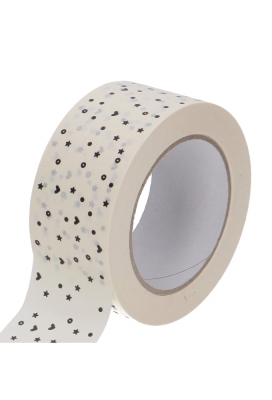 Bedrukt Papier Tape Creme Wit Hartjes & Dots 50mm x 66 meter  1stuks