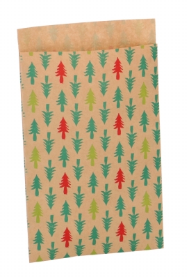 Kerstzakjes Kraft Tree Green Red 12x19 200stuks