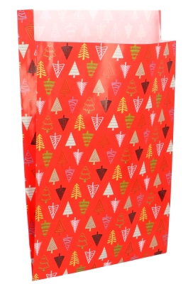 Kerstzakjes Christmas Tree Red MET ZIJVOUW 25x34+4cm 100stuks