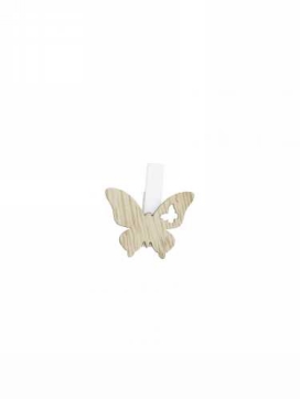 Houten Deco Witte Knijper Met Vlinder Naturel 3 x 3.5cm 29stuks