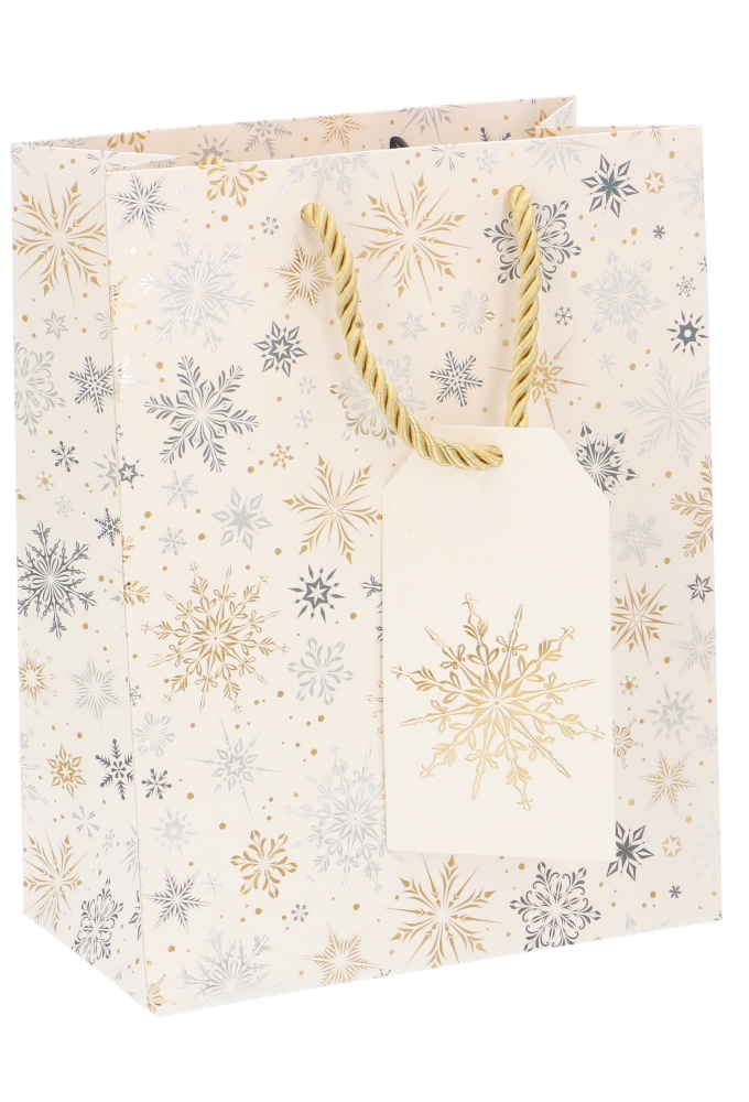 Kersttasjes Medium Gouden Sneeuw 18x10x23cm 10stuks