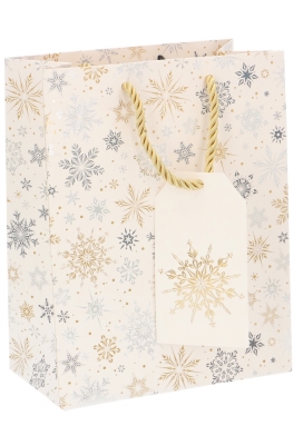 Kersttasjes Medium Gouden Sneeuw 18x10x23cm 10stuks