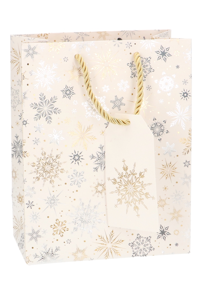 Kersttasjes Medium Gouden Sneeuw 18x10x23cm 10stuks