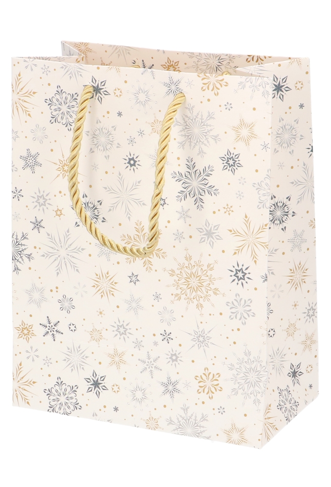 Kersttasjes Medium Gouden Sneeuw 18x10x23cm 10stuks