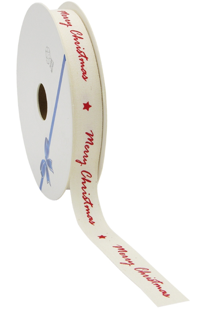 Kerstlint Katoen Merry Christmas Rood 15mm x 20meter