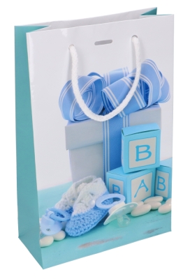 Kadotasje Wit Baby Blauw Met Koord & Lint Gleuf 16x7x25cm 10stuks