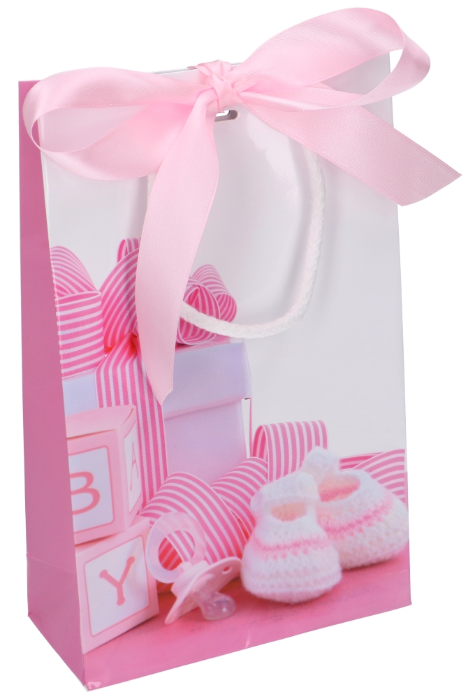 Kadotasje Wit Baby Roze Met Koord & Lint Gleuf 16x7x25cm 10stuks