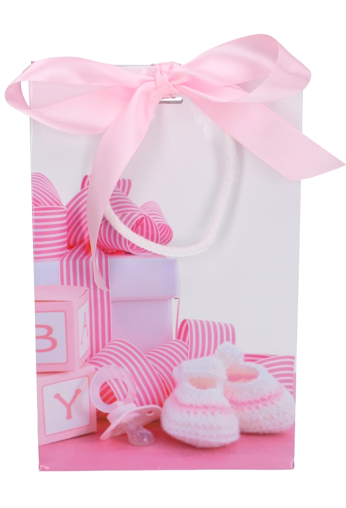 Kadotasje Wit Baby Roze Met Koord & Lint Gleuf 16x7x25cm 10stuks