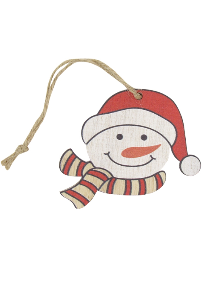 Houten Decoratie Sneeuwman Met Sjaal Rood Wood Met Koord 7x6,5cm 24st