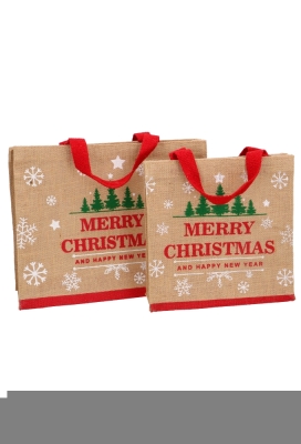 Luxe Jute Tas Merry Christmas 27x35x12cm 9stuks