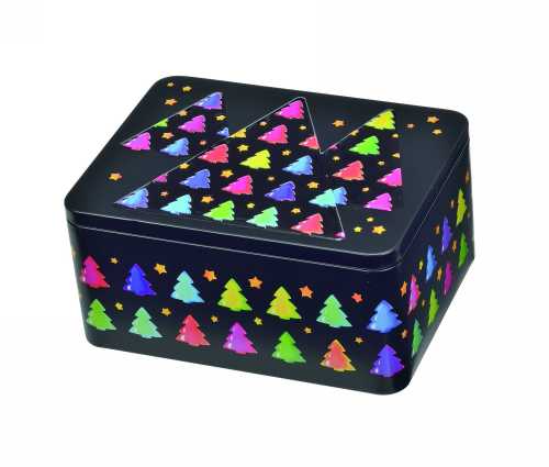 Blikken Zwart & Kerstbomen Rechthoekig 16.5x12.5x7cm 1stuks OP IS OP