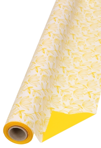 AKTIE Cadeaufolie Dubbelzijdig Geel & Flower Geel & Wit 70cm x 50meter AKTIE Cadeaufolie Dubbelzijdig Geel & Flower Geel & Wit 70cm x 50meter