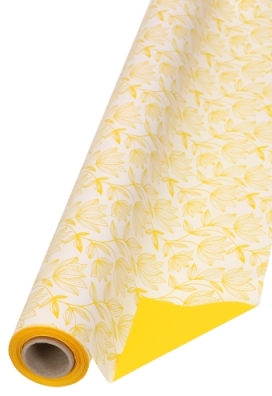 AKTIE Cadeaufolie Dubbelzijdig Geel & Flower Geel & Wit 70cm x 50meter AKTIE Cadeaufolie Dubbelzijdig Geel & Flower Geel & Wit 70cm x 50meter