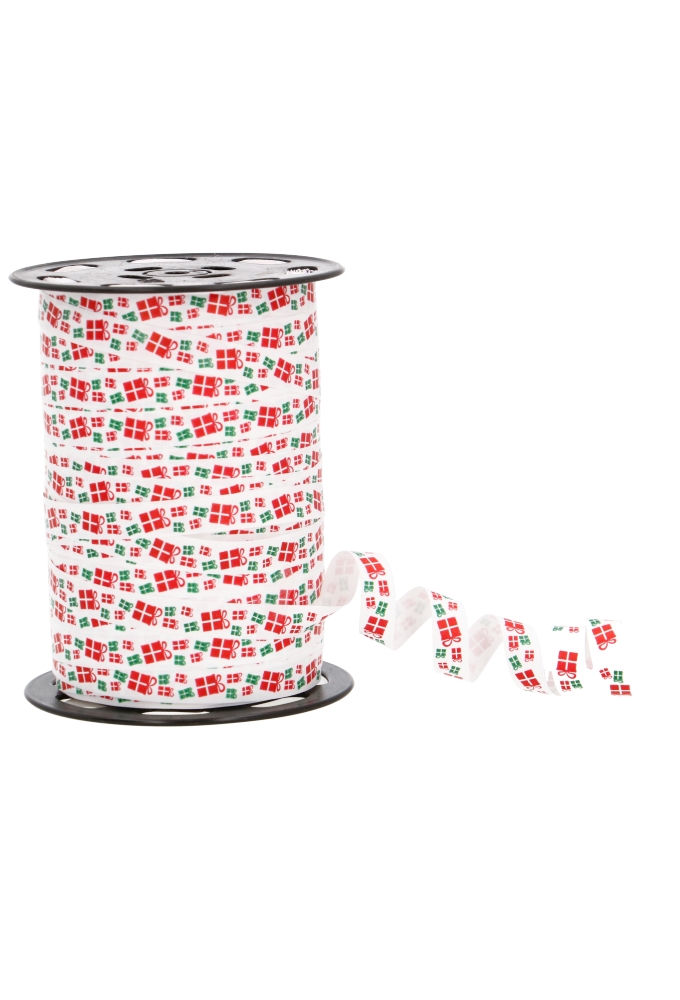 Kerst Krullint Mat Wit Presents Rood & Groen 10mm x 250meter