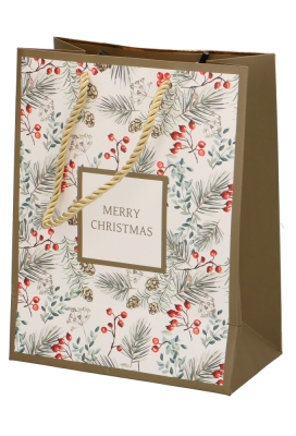 Kersttasjes Medium Merry Christmas Dennetak & Bes 18x10x23cm 10stuks