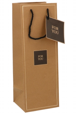 Kerst Wijntasjes 1 Fles Kraft For You Gold 12.5x12x36.5cm 10stuks