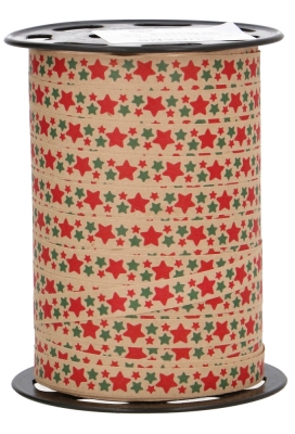 Kerst Krullint Papier Kraft Stars Rood & Groen 10mm x 250meter