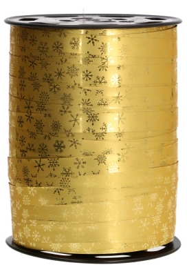 Kerst Krullint Metallic Goud Snow Flakes Goud 10mm x 250meter